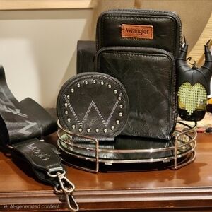 Wrangler Black Crossbody Bag Coin Purse & Disney Villains Bling Fringe Bag Charm